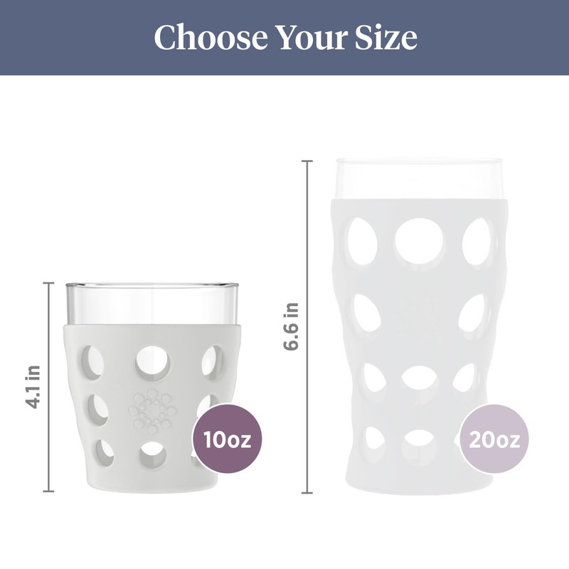 Lifefactory 10-Ounce Beverage Glasses with Protective Silicone Sleeves, 4-Pack, Stone