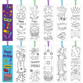 75Pcs Purim Color Your Own Bookmarks Happy Purim DIY Coloring Blank Bookmark Classroom Art Craft Supplies for Teachers Students Jewish Purim Carnival Holiday Party Gift Supplies Reward Goodie Fillers