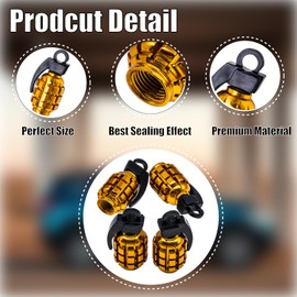 MEAJOO 4 PCS Grenade Style Tire Valve Stem Caps, Stainless Steel Tire Valve Caps Wheel Valve Caps for Cars,Trucks, SUV, Motorcycles, Bicycles (Gold)