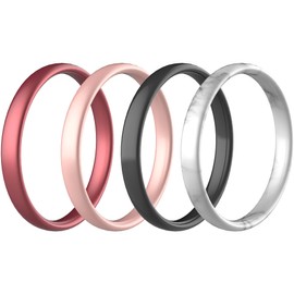 icooci 10/6/4 Packs Engagement Rings Women, Thin and Stackable Rings Silicone Women Wedding Bands，Rubber Promise Rings for Gift, Anniversary Ring for Work Out- 2.5mm Width - 1.8mm Thick,Size 04