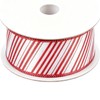 Meseey Red and White Diagonal Stripes Wired Ribbon 2.5 Inch