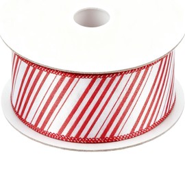Meseey Red and White Diagonal Stripes Wired Ribbon 2.5 Inch x 20 Yards Candy Cane Christmas Ribbons for Gift Wrapping Wreath Bows DIY Craft Decoration(Red/White Diagonal)