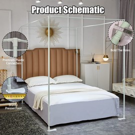 Mengersi Canopy Bed Frame Post Queen Size,Stainless Steel Canopy Frame Poles Four Corner Bed Bracket Fit for Metal/Wood Bed Bedroom Decor
