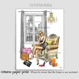Paris Fashion Art For Wall Decor After Shopping Relaxing Fashion Art Woman Holding drink Painting Eiffel Tower View Fashion Stylish Wall Art Modern Wall Art