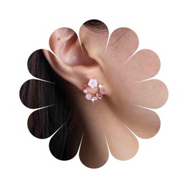 Aneneiceera Boho Pink Wreath Flower Earrings Acrylic Flower Wreath Earrings Tiny Flower Cz Hoop Earrings Daisy Flower Pink Earrings Jewelry for Women and Girls