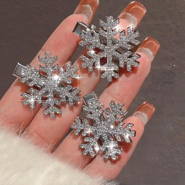 6Pcs Snowflake Hair Clip Sparkly Rhinestone Hair Barrettes for Women Silver Snowflake Hairpins Christmas Hair Accessories Party Gifts (1.18in)