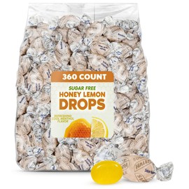 GEEOOLLAH Honey Lemon Drops - Sugar Free Menthol Lozenges with Soothing Honey Lemon Flavor, 360 Count Bulk Bag Individually Wrapped Refreshing Candy Drops