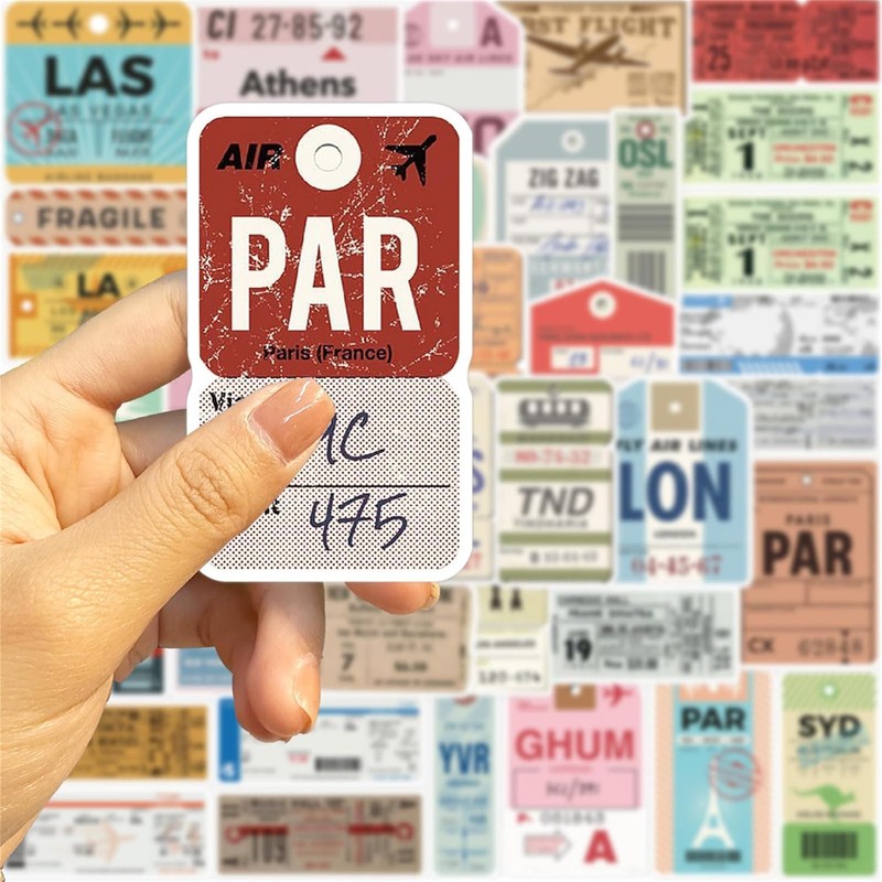 Boarding Pass Seals 40 Pcs Vinyl Waterproof Aesthetical Scrapbooking Sticker