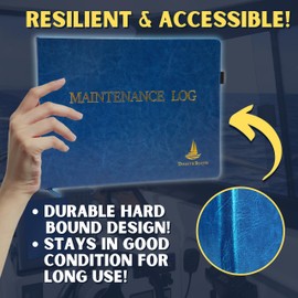 Direct 2 Boater Log Books - Elegant Bound Nautical Journal with Durable Blue and Gold Cover (100 Pages) Ideal Sailing Record Book - Boating Gifts for Sailors (Maintenance Log, Hard Bound Pleather)