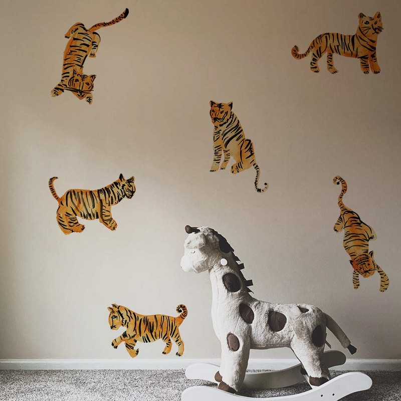 Tempaper Watercolor Tiger Peel and Stick Wall Decals, Orange &