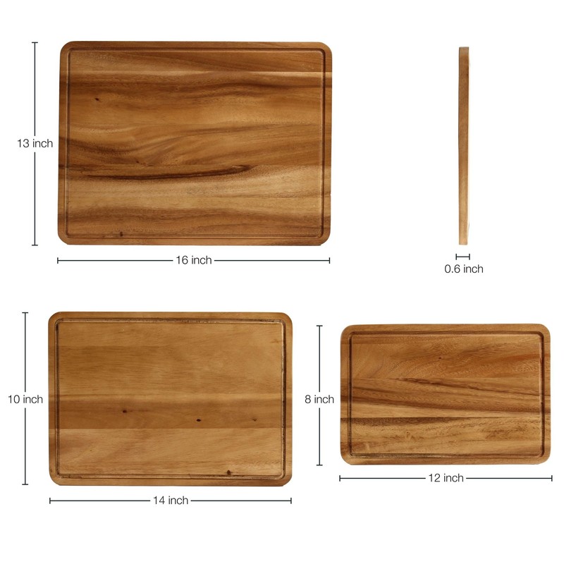 Sango Acacia Cutting Board Set with Juice Grooves and Stand,