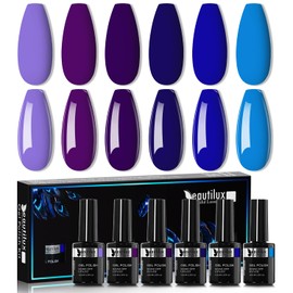 beautilux Purple Blue Gel Nail Polish, 6 Colors 10ml Purple Gel Polish, Soak Off Light Dark Purple Royal Blue Nail Gel Nail Art Starter Manicure Salon