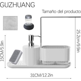 Dispensador de Jabon Cocina，Despachador de Jabon Liquido，Dispensador de Jabon Baño，con Esponja, Trapo, Cepillo de Olla，Baño, Cocina Disponible (Blanco)