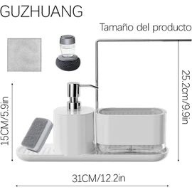 Dispensador de Jabon Cocina，Despachador de Jabon Liquido，Dispensador de Jabon Baño，con Esponja, Trapo, Cepillo de Olla，Baño, Cocina Disponible (Blanco)