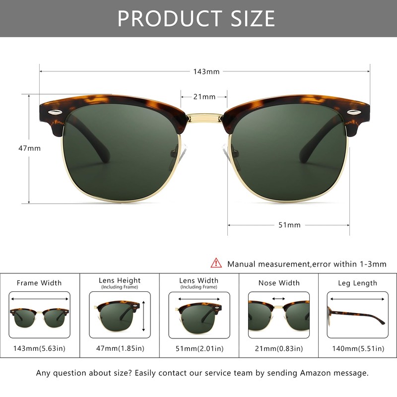 SUNGAIT Classic Half Frame Retro Sunglasses with Polarized Lenses, Leopard