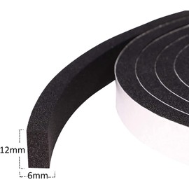 Jasinber Cinta de sellado de espuma, Burlete autoadhesivo de goma de neopreno para puertas y ventanas, puerta corrediza, a prueba de sonido (12mm x 6mm x 4m x 2 Rollos, Negro)