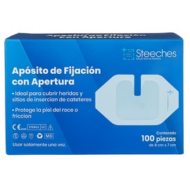 Apósitos de Fijación para Cateter con Apertura - Protege la Piel del Roce o Fricción - Color Blanco - Caja con 100 Piezas