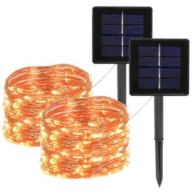 BAIWOLF 2pcs Cadena Luces LED Solares, 26M 250LED Guirnaldas de Luces LED Solares Exterior,Luces de Cuerda Solar con 8 Modos de lluminación,Luz para Jardin Impermeable IP65, Alambre de cobre(amarillo)