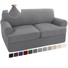 Turquoize 3 Piece T Cushion Loveseat Slipcovers Sofa Cover for 2 Cushion Couch Cover Washable Sofa Slip Cover Furniture Covers with 2 Individual T Cushion Seat Covers (2 Cushion Loveseat, Dove)