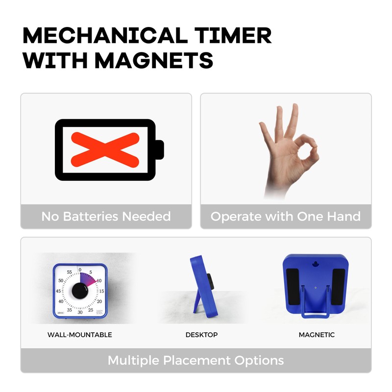 19CM Visual Timer, 1 Hour Countdown Timer, Kitchen Timer, Loud
