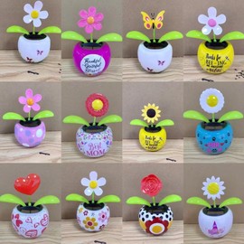 Pink Flower Solar Powered Dancing Solar Dancing in Colorful Shape Flip Flap Animated Bobblehead Dancer Window Sun Catcher Car Dashboard Decor Solar Power Kits