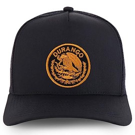 Trendy Apparel Shop Durango Mexico Circular Patch Structured 5 Panel Pro Style Mesh Back Cap - Black - Gold Patch