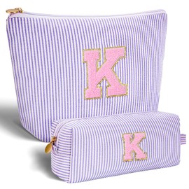 Btffitting Monogrammed Gifts for Women - Cosmetic Bag for Teen,Initial Cute Makeup Bag Set for Women,Trendy Pouch for Niece Sister Friend Female Her,Birthday Gifts for Daughter - Lavender,K