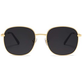 SOJOS SJ1137 Designer Round Rectangular Sunglasses Flat Mirrored Lens Metal Frame, Light gold frame / grey gradient lenses
