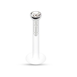 PiercedOff Bio-Flex Labret Retainer with Press Fit Clear Gem Top - Thickness 16GA (1.2mm) / Length 8mm / Gem Size 2mm