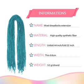 Wool Dreadlock Extensions, Double Ended, 20 Pieces, for White Women (BD, 22"DE Wool (20strands))