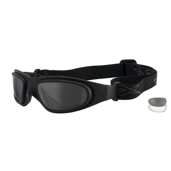 Wiley X SG-1 Sunglasses Goggles, Ballistic Rated ANSI Z87 Safety Glasses for Men, UV Eye Protection for Shooting, Motorcycle, Biking, and Industrial Safety, Matte Black Frames, Smoke Grey and Clear Changeable Lenses