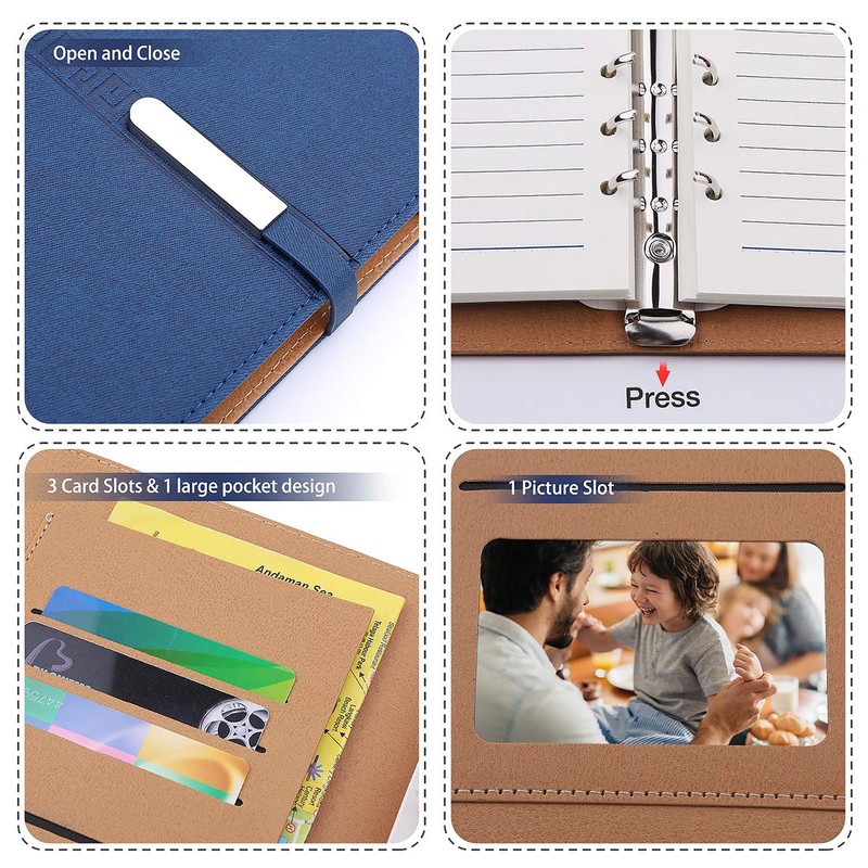 FOBOZONE Notebook A5 leather, refillable diary, student notebook, 200 thick
