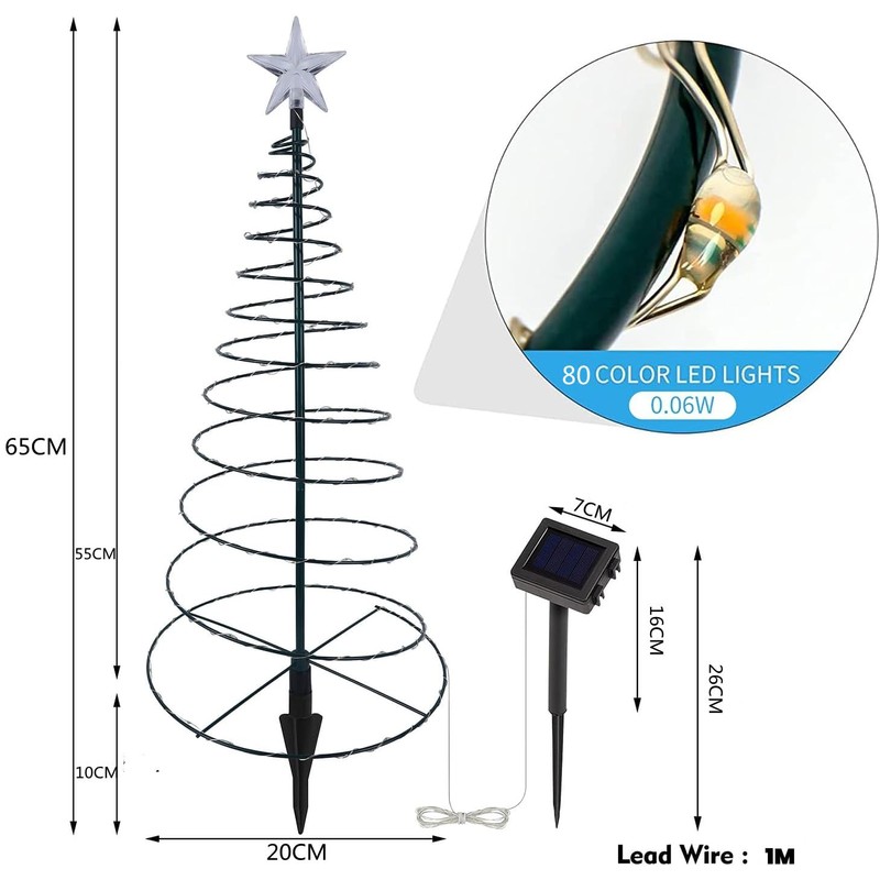 YUTONG 2 Pack Solar Spiral Christmas Trees Lights, 8 Mode