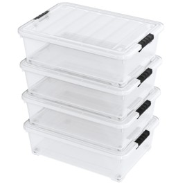 Fiazony 25 L Clear Plastic Bins for Under Bed Storage, 4 Pack Under Bed Plastic Latch Storage Box with Wheels