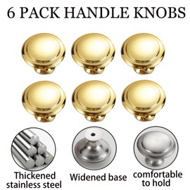 Fedefun 6 Pack Cabinet Hardware Round Knob - 1-1/4" Round Drawer Handl Kitchen Cabinet Knobs Drawer Dresser Knobs Drawer Pulls Door Handles Knobs (Gold)
