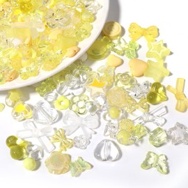 Forise 120pcs Acrylic Yellow Assorted Beads Mix random Style Candy Color Pastel Plastic Flower Beads for DIY Jewelry Making Bracelet Necklaces Phone Lanyard