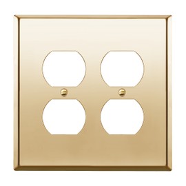 LIDER Dual Duplex Receptacle Metal Wall Plate, Stainless Steel Outlet Cover, Corrosion Resistant, Mid-Size 2-Gang 4.88" x 4.92", 201 Stainless Steel, LMWP-22M-PB, Polished Brass