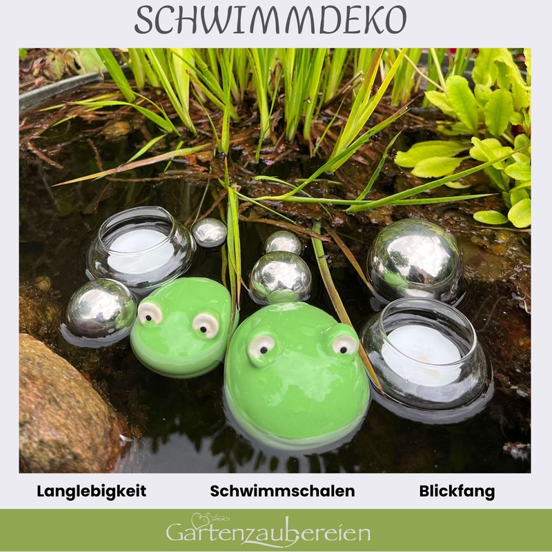 Gartenzaubereien Swimming Frogs Set of 2 with Tea Light Bowls