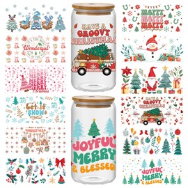 Christmas UV DTF Transfer Stickers - 12 Sheets for Glass Cups, Waterproof Decals, Cup Wrap