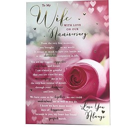 to My Wife with Love Pink Rose & Hearts Sentiments Anniversary Card Lovely Verse