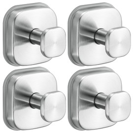 Fenas Suction Cup Hooks for Shower - Resuable Bathroom Hooks for Towels, Robes & Loofah - No-Drill Mounting on Kitchen,Walls,Metal,Glass,Mirrors,Tile & Smooth Non-Porous Surfaces (4, Brushed Nickel)