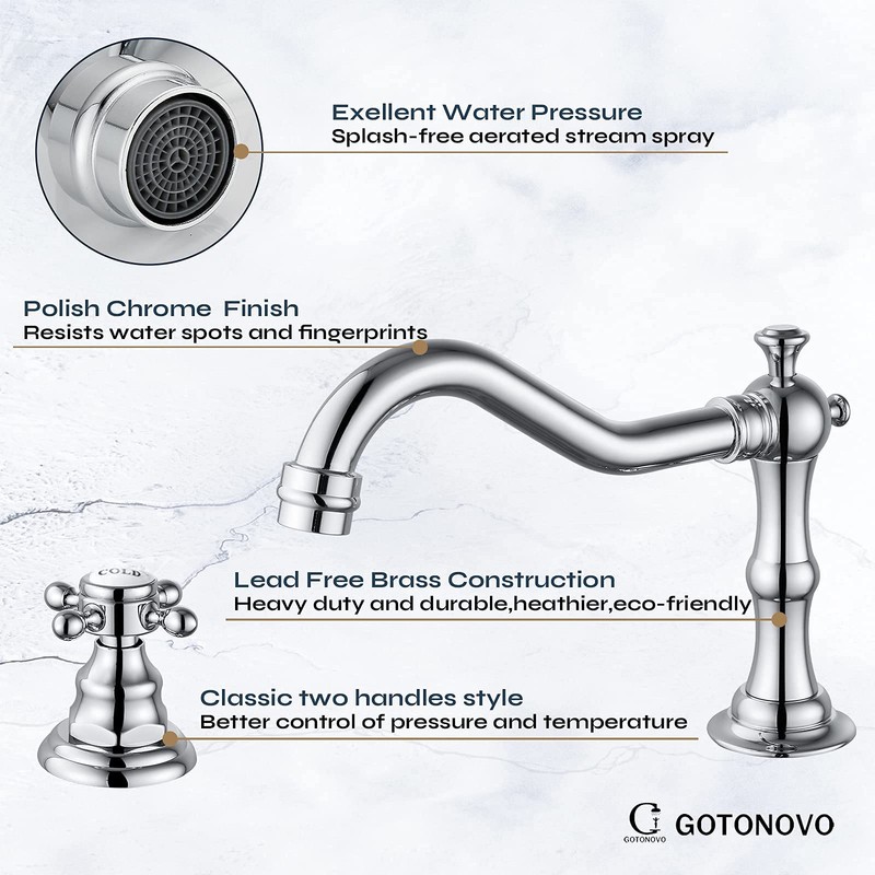 Widespread Bathroom Sink Faucet Double Cross Knobs Polish Chrome 3
