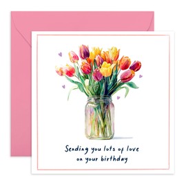 Central 23 Birthday Cards For Women Mum Aunt Grandma Daughter - Sending You Lots Of Love On Your Birthday - Bday Tulips Flowers - Floral Birthday Greeting Cards For Her - Comes With Stickers