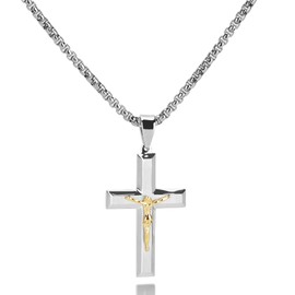 JODEE Crucifix Cross Necklace for Men, Silver Mens Crucifix Necklace, Perfect Jewelry Gift for Men with 24 Inch Cross Chain