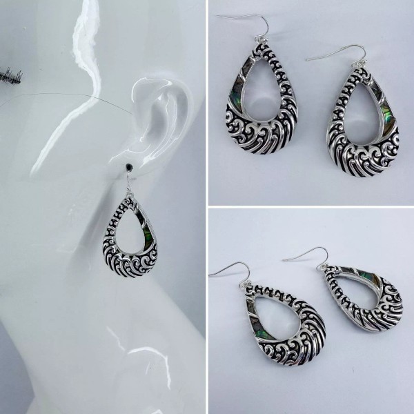Antique Silver Finish Avalone Teardrop Dangle Design Earrings