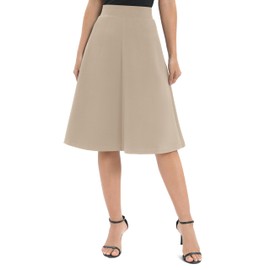 Urban CoCo Women's A-Line Elastic High Waist Flare Work Midi Knee Length Stretchy Skirt(L, Camel)