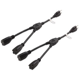 Cable Matters 2-Pack 2 Outlet Power Splitter Cord (Power Cord Splitter / Outlet Saver) 1.2 Feet