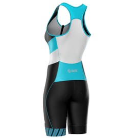 SLS3 Triathlon Suits Women - One Piece Tri Suit Women - Quick Dry & Comfy Womens Triathlon Suit, No Shelf Bra, Black & Martinica Blue Stripes, Large