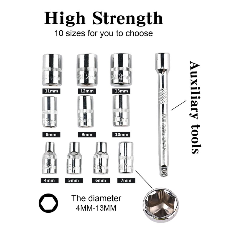 Egofine 12pcs 1/4 Inch Mini Ratchet Socket Wrench Set, Drive