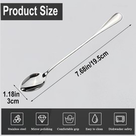 Long-Handled ice Tea Spoon,Long Cocktail Stir Spoon,Stainless Steel Coffee Spoons,Stirring Spoons for Mixing,Iced Tea,Milkshake,Cold Drink,ice Cream Scoop Set of 10(7.7In)
